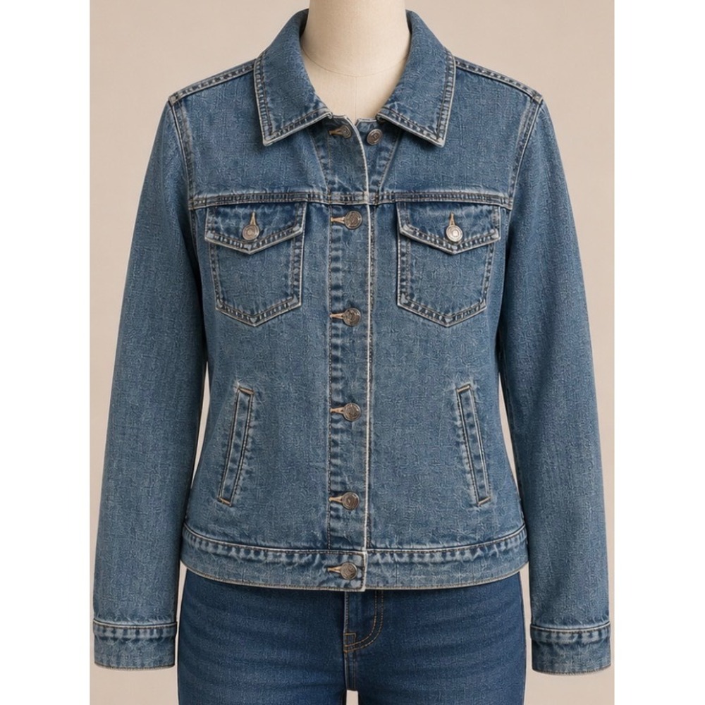 Geoffrey Beene Sport Womens Medium Wash Denim Trucker Jacket Blue Size 8